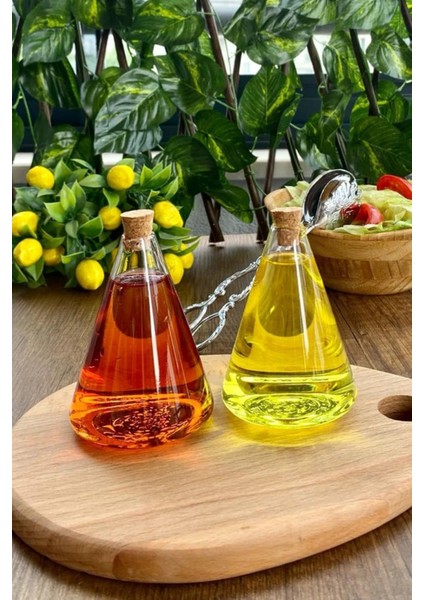 2li Mini Konik Yağlık Mantar Tıpalı Borosilikat Cam Yağlık Sirkelik