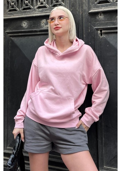 Pembe Oversize Cepli Sweatshirt MG2207 modelleri