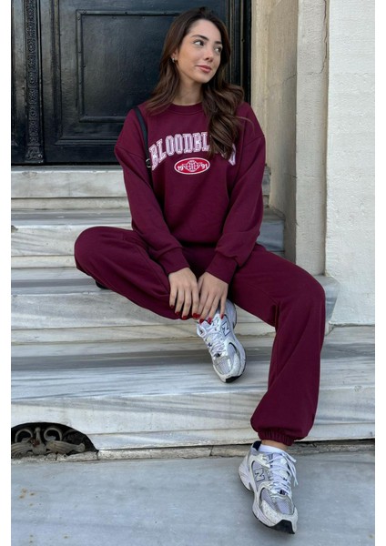 Bordo Bisiklet Yaka Alt Üst Eşofman Takım MG2213