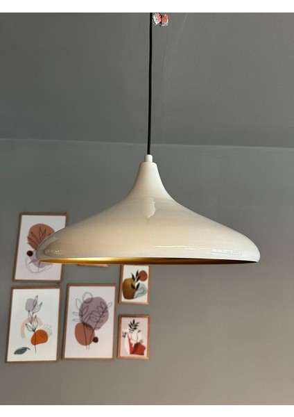 Modern Metal Sarkıt, Salon, Hol, Mutfak Avizesi, Krem Rengi Metal Avize 36 cm Çapında Metal Avize