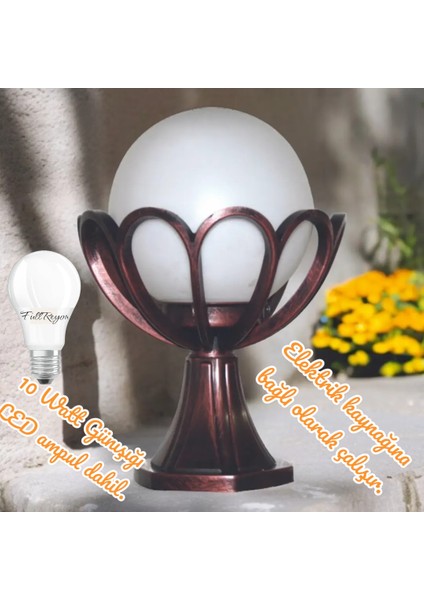Günışığı 10 W. LED Ampul Dahil Bakır Eskitme Bahçe Duvar Aydınlatma Armatürü, Dekoratif Aplik