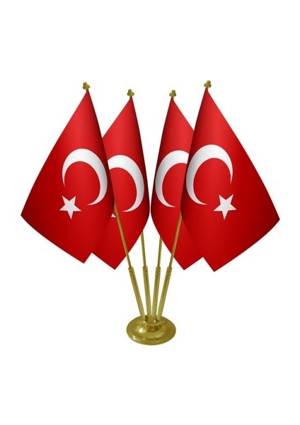 Dörtlü (4'lü) Gold Masa Bayrak Direği (Sadece Direk)
