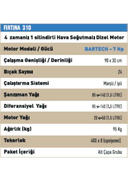 Fırtına 7 Hp Dizel Çapa Makinası Marşlı FTN310