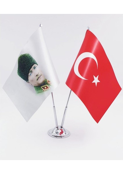 Çiftli Atatürk Kalpaklı Masa Bayrağı