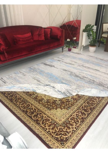 Mavi Firuze Model Ipek Kadife Lastikli Halı Örtüsü 4m2-160x230