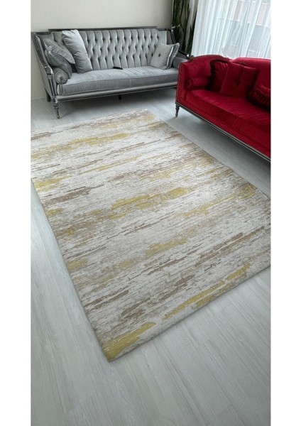 Sarı Firuze Model Lastikli Kadife Halı Örtüsü 6m2-200x300