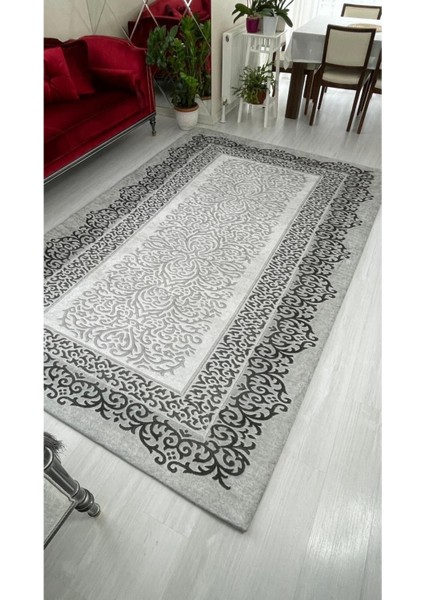 Gümüş Model Lastikli Kadife Halı Örtüsü 4m2-160x230