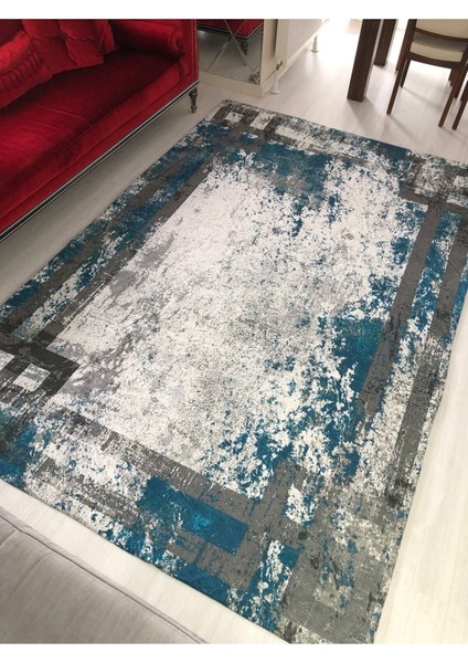 Yeni Model Mavi Çerçeve Lastikli Halı Örtüsü 4m2-160x230