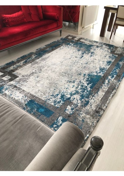 Yeni Model Mavi Çerçeve Lastikli Halı Örtüsü 4m2-160x230