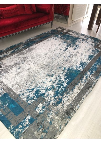 Yeni Model Mavi Çerçeve Lastikli Halı Örtüsü 4m2-160x230