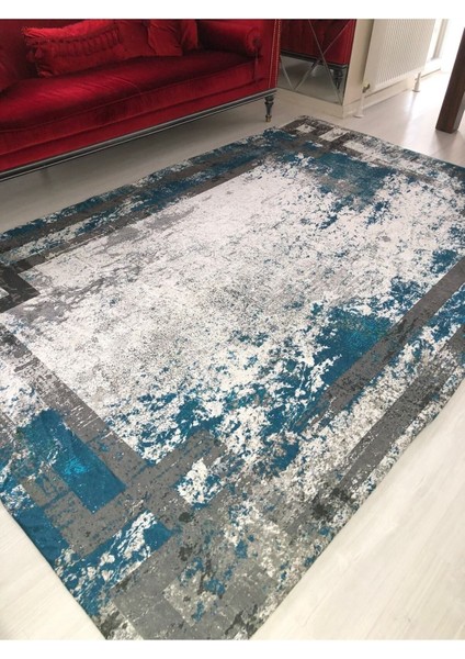 Yeni Model Mavi Çerçeve Lastikli Halı Örtüsü 4m2-160x230
