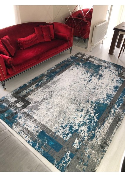 Yeni Model Mavi Çerçeve Lastikli Halı Örtüsü 4m2-160x230