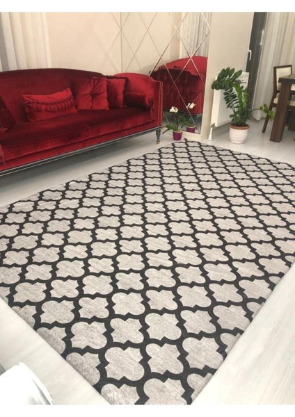 Damla Siyah Füme Model Ipek Kadife Lastikli Halı Örtüsü 6m2-200x300