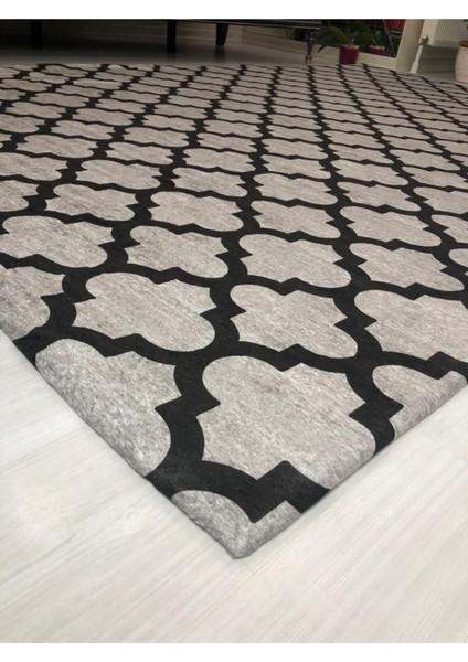 Damla Siyah Füme Model Ipek Kadife Lastikli Halı Örtüsü 6m2-200x300