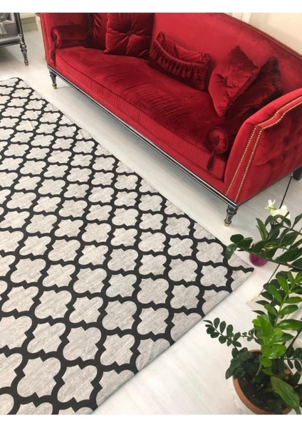 Damla Siyah Füme Model Ipek Kadife Lastikli Halı Örtüsü 6m2-200x300