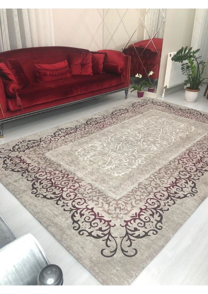 Mürdüm Hithit Model Lastikli Kadife Halı Örtüsü 6m2-200x300