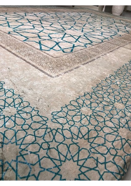 Mavi Çini Model Ipek Kadife Lastikli Halı Örtüsü 6m2-200x300