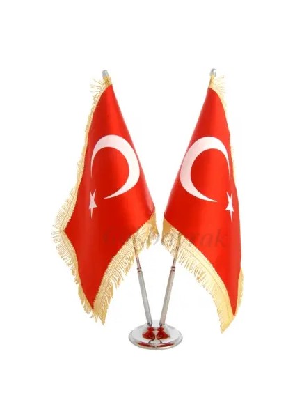 Krom Ikili (2li) Türk Masa Bayrağı (Simli)