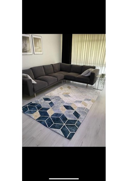 Ipek Kadife Halı Örtüsü Zümrüt Mavi 4m2-160x230