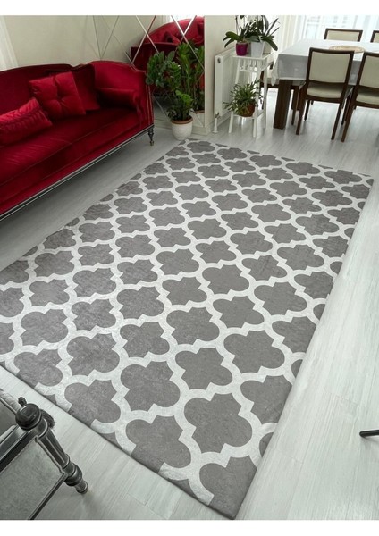 Modern Desen Lastikli Kadife Halı Örtüsü 4m2-160x230