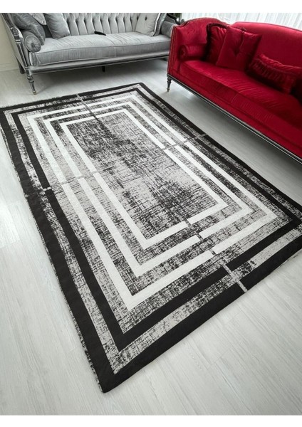 Siyah Çerçeve Yeni Model Kadife Halı Örtüsü 6m2-200x300