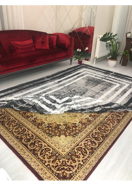 Siyah Çerçeve Yeni Model Kadife Halı Örtüsü 6m2-200x300