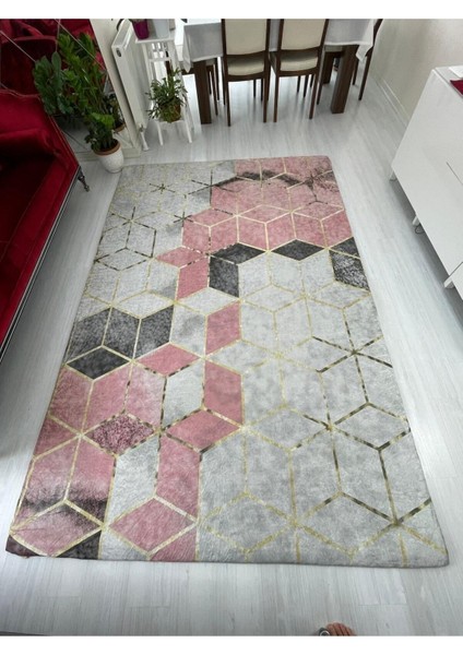 Yeni Model Pudra Piramit Desen Lastikli Halı Örtüsü 4m2-160x230