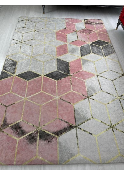 Yeni Model Pudra Piramit Desen Lastikli Halı Örtüsü 4m2-160x230