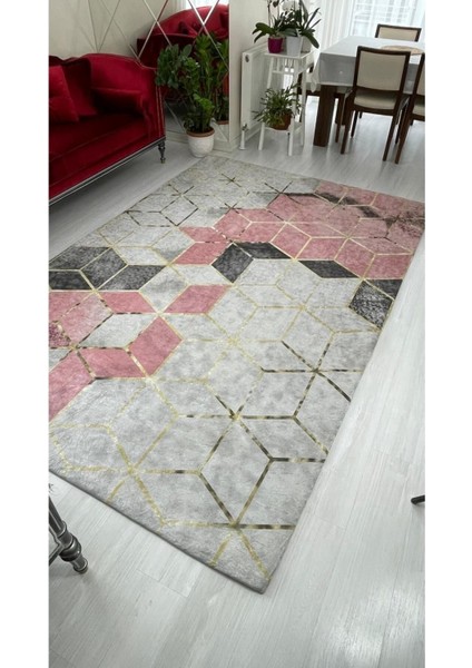 Yeni Model Pudra Piramit Desen Lastikli Halı Örtüsü 4m2-160x230