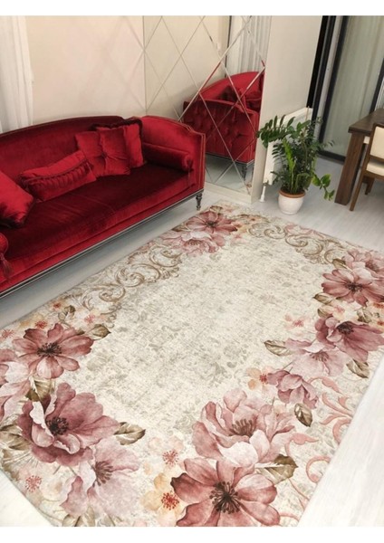 Gelincik Model Lastikli Kadife Halı Örtüsü 4m2-160x230