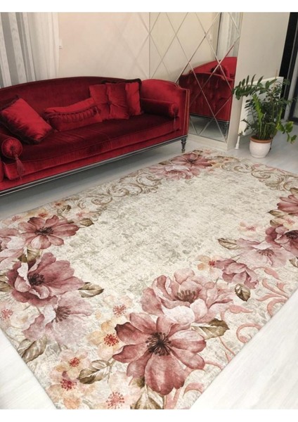 Gelincik Model Lastikli Kadife Halı Örtüsü 4m2-160x230