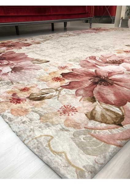 Gelincik Model Lastikli Kadife Halı Örtüsü 4m2-160x230