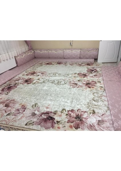 Gelincik Model Lastikli Kadife Halı Örtüsü 4m2-160x230