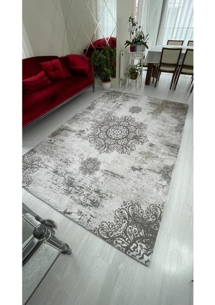 Gri Padişah Model Ipek Kadife Lastikli Halı Örtüsü 6m2-200x300