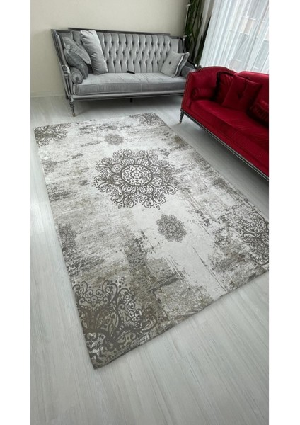 Gri Padişah Model Ipek Kadife Lastikli Halı Örtüsü 6m2-200x300