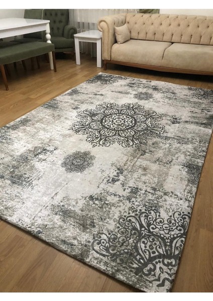 Gri Padişah Model Ipek Kadife Lastikli Halı Örtüsü 6m2-200x300