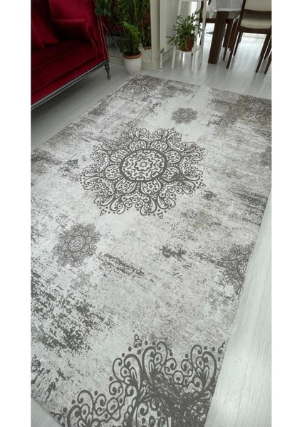 Gri Padişah Model Ipek Kadife Lastikli Halı Örtüsü 6m2-200x300