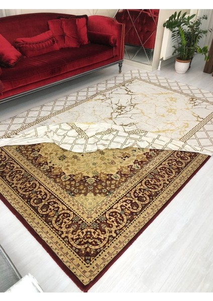 Yeni Model Krem Piramit Lastikli Halı Örtüsü Kadife 4m2-160x230