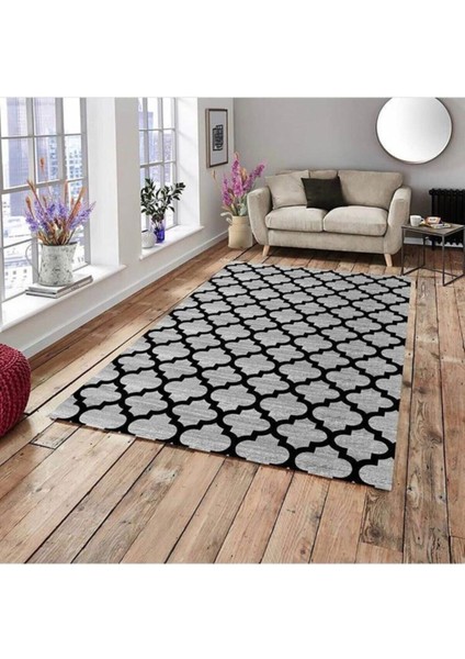 Damla Füme Siyah Model Ipek Kadife Lastikli Halı Örtüsü 4m2x160x230
