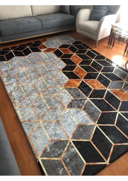 Piramit Model Ipek Kadife Lastikli Halı Örtüsü 6m2-200x300