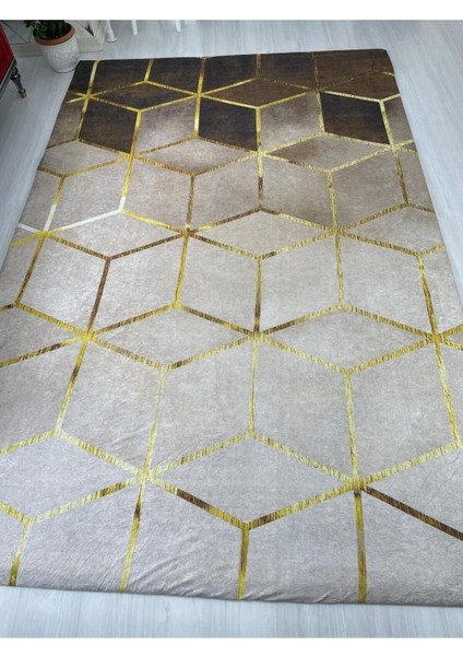 Kahve Piramit Model Ipek Kadife Lastikli Halı Örtüsü 6m2-200x300