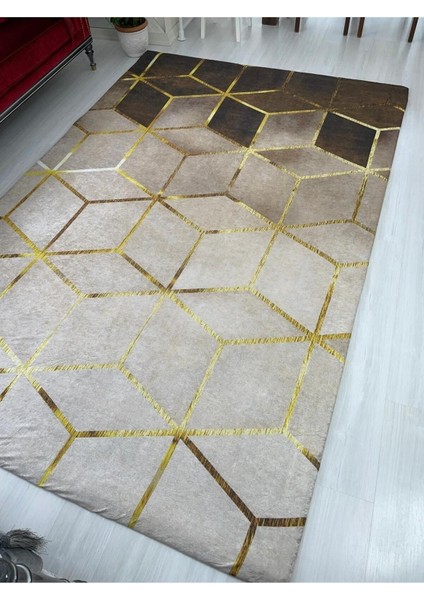 Kahve Piramit Model Ipek Kadife Lastikli Halı Örtüsü 6m2-200x300