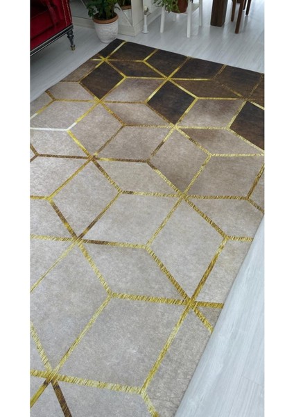 Kahve Piramit Model Ipek Kadife Lastikli Halı Örtüsü 6m2-200x300