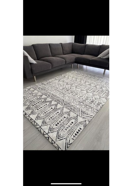 Yeni Desen Etnik Beyaz Model Kadife Halı Örtüsü 6m2-200x300