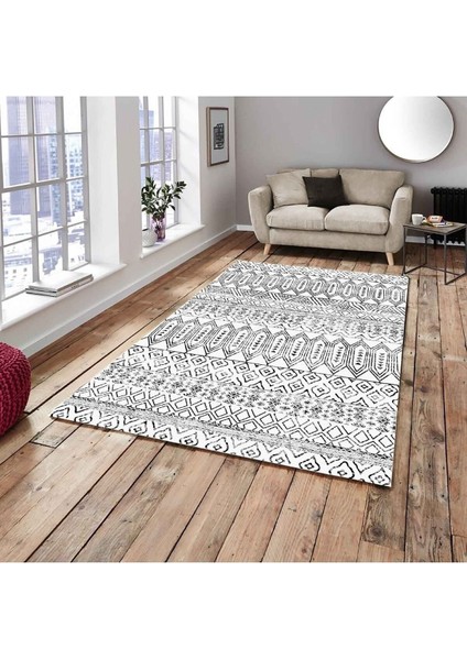 Yeni Desen Etnik Beyaz Model Kadife Halı Örtüsü 6m2-200x300