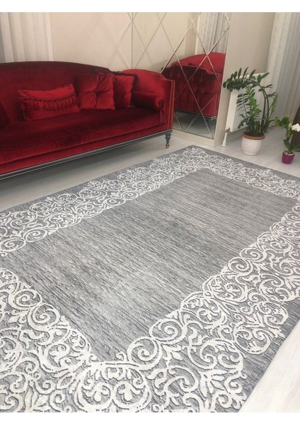 Suyolu Gri Model Lastikli Kadife Halı Örtüsü 6m2-200x300