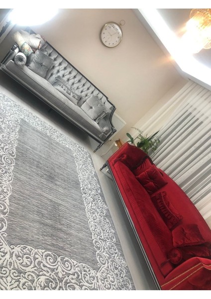 Suyolu Gri Model Lastikli Kadife Halı Örtüsü 6m2-200x300