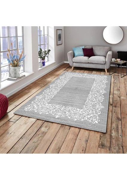 Suyolu Gri Model Lastikli Kadife Halı Örtüsü 6m2-200x300