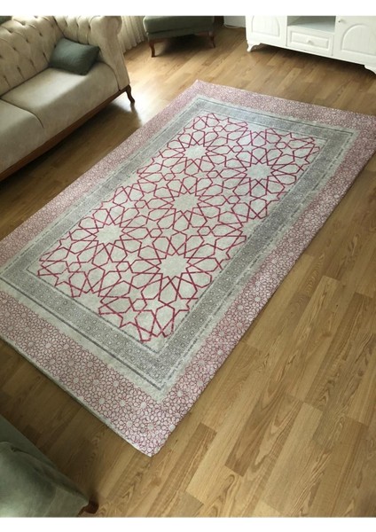 Pembe Çini Model Ipek Kadife Lastikli Halı Örtüsü 4 M2 - 160x230