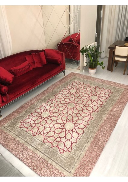 Pembe Çini Model Ipek Kadife Lastikli Halı Örtüsü 4 M2 - 160x230